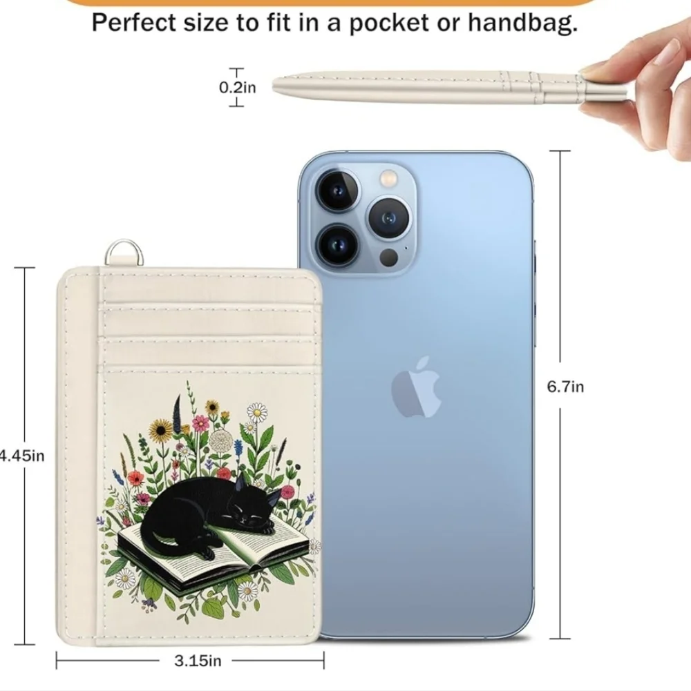 Floral Card Holder with Black Cat Design